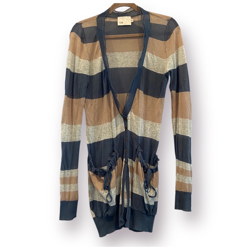 ANTHROPOLOGIE | YOON Semi-Sheer Striped Cardigan Longline Medium - Picture 2 of 8